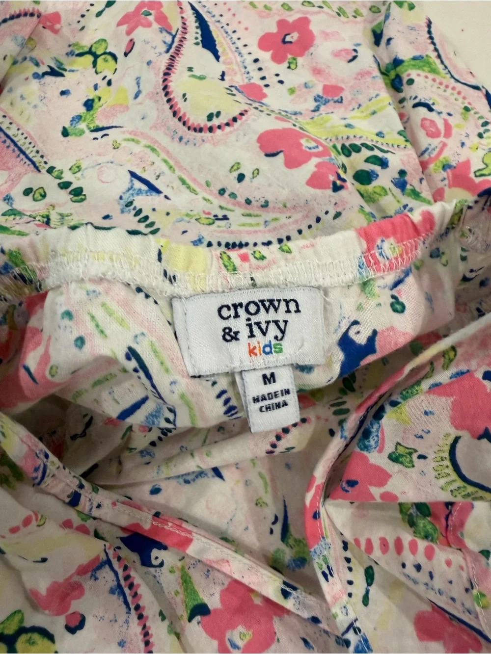 crown & ivy Kids Floral Paisley Romper in White, Pink & Green